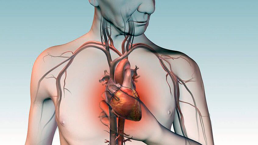 Pain under the shoulder blade and squeezing pain behind the sternum with heart disease